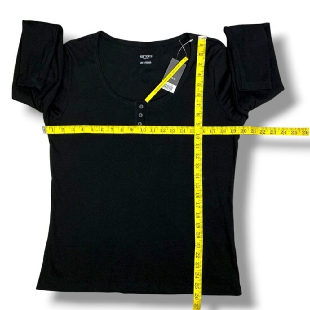 Esmara Long Sleeve Henley Ribbed Top Round Neck Tee Button Detail Black XL 16/18 - Picture 6 of 16